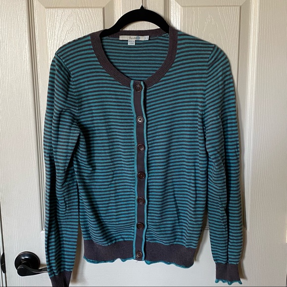 Boden Gray & Teal Striped Button Cardigan - Picture 3 of 9